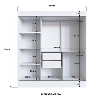Guarda-Roupa Casal Londres 3 Portas 2 Gavetas com Espelho 100% Mdf Branco - Doripel Móveis