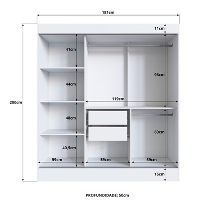 Guarda-Roupa Casal Londres 3 Portas 2 Gavetas com Espelho 100% Mdf Off White/Nogueira - Doripel Móveis