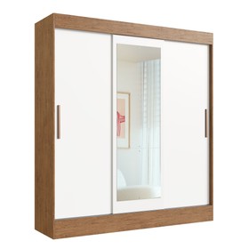 Guarda-Roupa Casal Londres 3 Portas 2 Gavetas com Espelho 100% Mdf Off White/Nogueira - Doripel Móveis