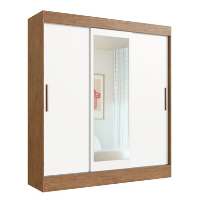 Guarda-Roupa Casal Londres 3 Portas 2 Gavetas com Espelho 100% Mdf Off White/Nogueira - Doripel Móveis