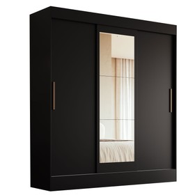 Guarda-Roupa Casal Londres 3 Portas 2 Gavetas com Espelho 100% Mdf Preto - Doripel Móveis
