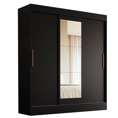 Guarda-Roupa Casal Londres 3 Portas 2 Gavetas com Espelho 100% Mdf Preto - Doripel Móveis