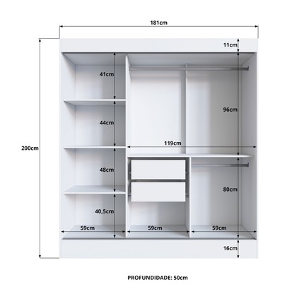 Guarda-Roupa Casal Londres 3 Portas 2 Gavetas com Espelho 100% Mdf Preto - Doripel Móveis