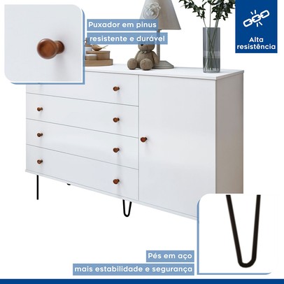 Quarto Infantil Conjunto Closet com Cômoda Valentina 1 Porta 4 Gavetas Branco Aurora - Minastex