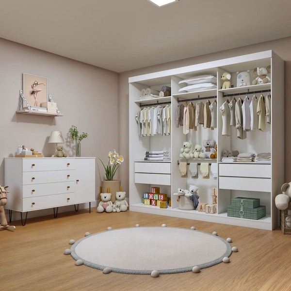 Quarto Infantil Completo Isadora 4 Gavetas 1 Porta Branco Aurora - Minastex