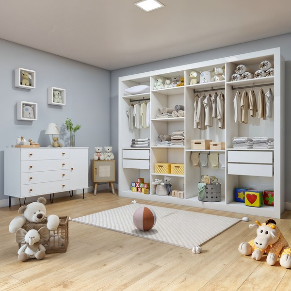 Quarto Infantil Completo Dani 1 Porta 8 Gavetas Branco Aurora - Minastex
