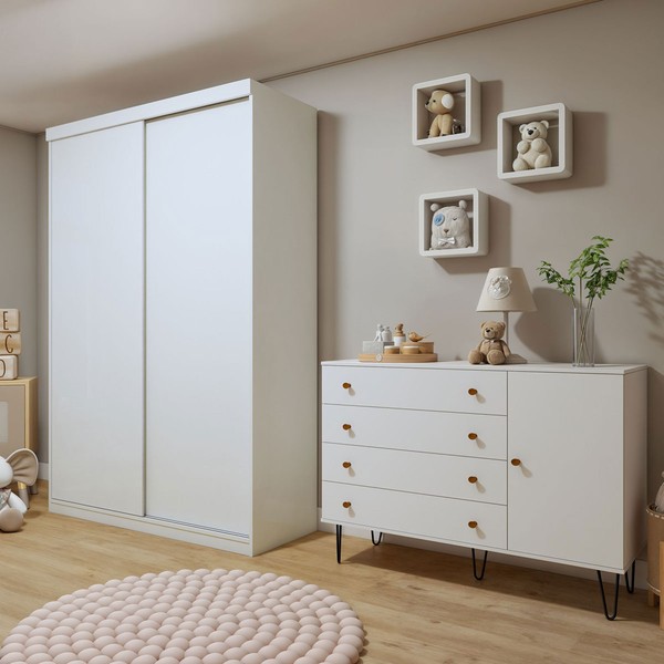 Quarto Infantil Completo Elara 3 Portas 6 Gavetas Branco Aurora - Minastex