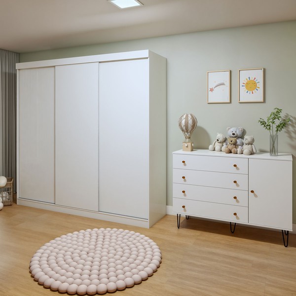 Quarto Infantil Completo Thalia 4 Portas 8 Gavetas Branco - Minastex