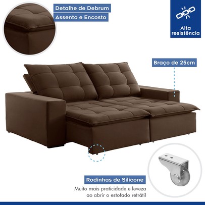 Sofá 4 Lugares Paris Retrátil e Reclinável Super Pilow Veludo/Marrom - Celflex