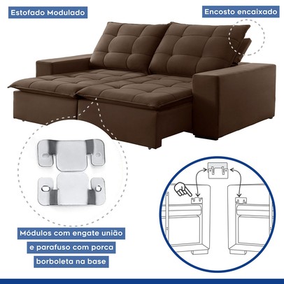 Sofá 4 Lugares Paris Retrátil e Reclinável Super Pilow Veludo/Marrom - Celflex