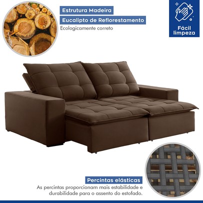 Sofá 4 Lugares Paris Retrátil e Reclinável Super Pilow Veludo/Marrom - Celflex