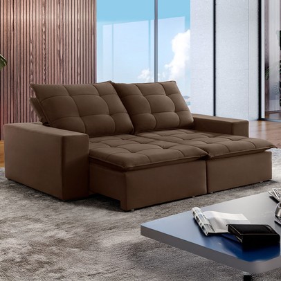 Sofá 4 Lugares Paris Retrátil e Reclinável Super Pilow Veludo/Marrom - Celflex