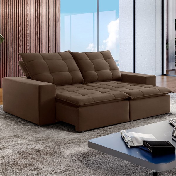 Sofá 4 Lugares Paris Retrátil e Reclinável Super Pilow Veludo/Marrom - Celflex