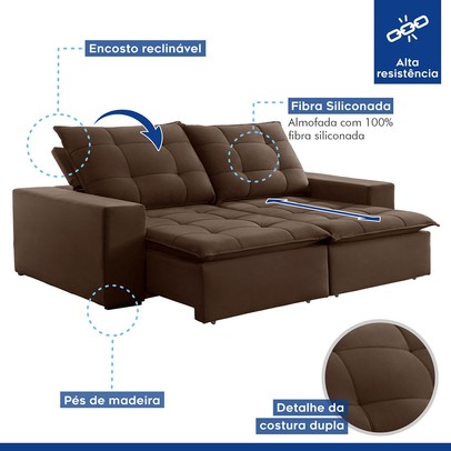 Sofá 4 Lugares Paris Retrátil e Reclinável Super Pilow Veludo/Marrom - Celflex