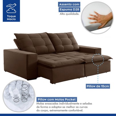 Sofá 4 Lugares Paris Retrátil e Reclinável Super Pilow Veludo/Marrom - Celflex