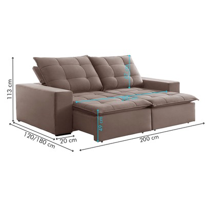 Sofá 4 Lugares Paris Retrátil e Reclinável Super Pilow Veludo/Bege Escuro - Celflex