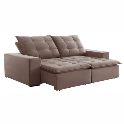 Sofá 4 Lugares Paris Retrátil e Reclinável Super Pilow Veludo/Bege Escuro - Celflex