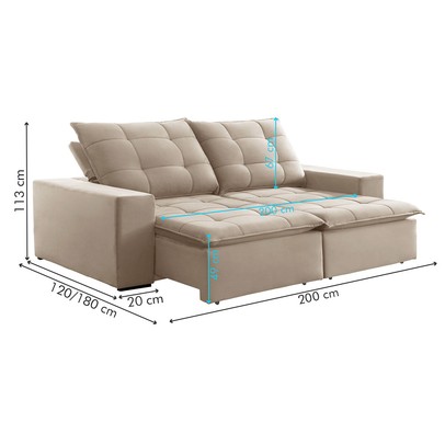 Sofá 4 Lugares Paris Retrátil e Reclinável Super Pilow Veludo/Bege Claro - Celflex