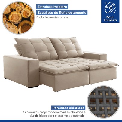 Sofá 4 Lugares Paris Retrátil e Reclinável Super Pilow Veludo/Bege Claro - Celflex