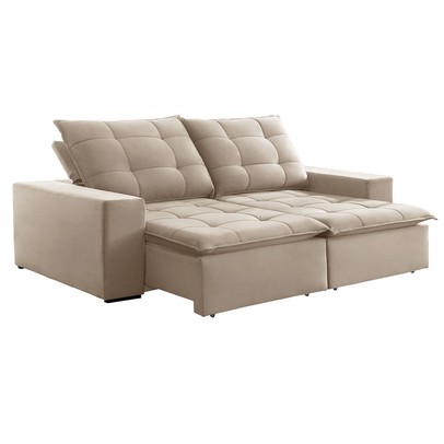 Sofá 4 Lugares Paris Retrátil e Reclinável Super Pilow Veludo/Bege Claro - Celflex