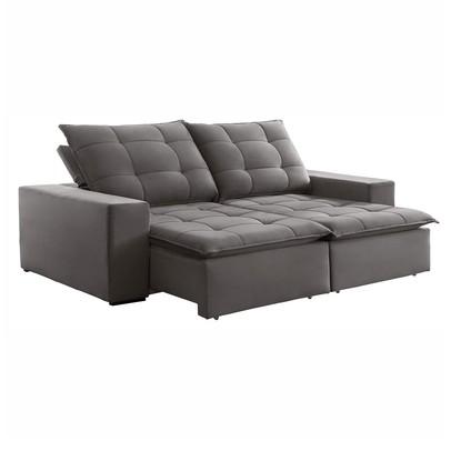 Sofá 4 Lugares Paris Retrátil e Reclinável Super Pilow Veludo/Cinza - Celflex