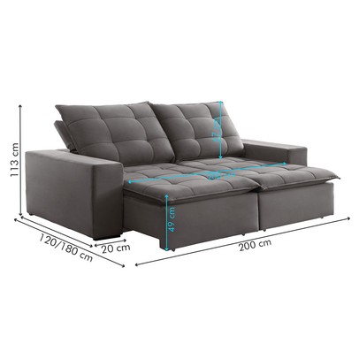 Sofá 4 Lugares Paris Retrátil e Reclinável Super Pilow Veludo/Cinza - Celflex
