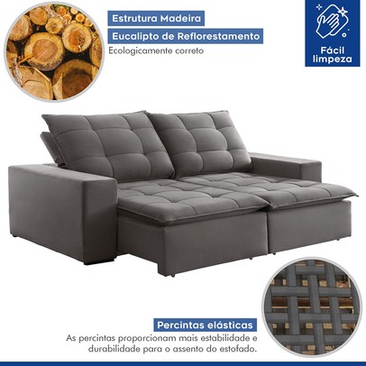 Sofá 4 Lugares Paris Retrátil e Reclinável Super Pilow Veludo/Cinza - Celflex