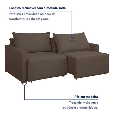 Sofá Cama 2 Lugares Júlia Retrátil e Reclinável Veludo/Marrom - Celflex