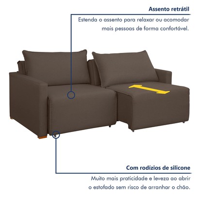 Sofá Cama 2 Lugares Júlia Retrátil e Reclinável Veludo/Marrom - Celflex