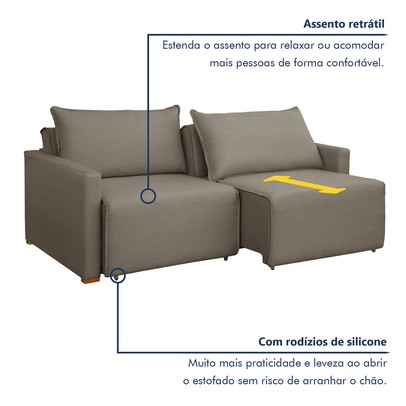 Sofá Cama 2 Lugares Júlia Retrátil e Reclinável Veludo/Bege Escuro - Celflex