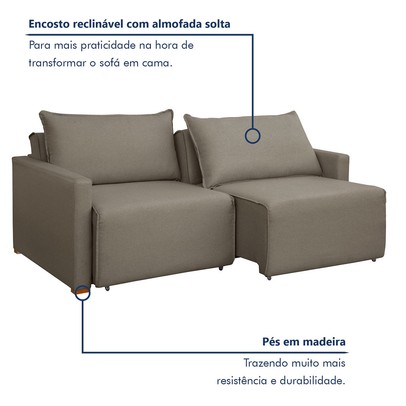 Sofá Cama 2 Lugares Júlia Retrátil e Reclinável Veludo/Bege Escuro - Celflex