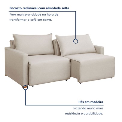 Sofá Cama 2 Lugares Júlia Retrátil e Reclinável Veludo/Bege Claro - Celflex