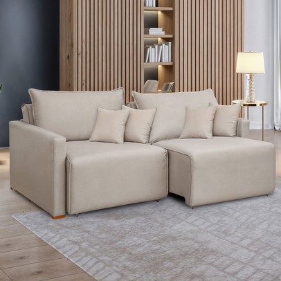 Sofá Cama 2 Lugares Júlia Retrátil e Reclinável Veludo/Bege Claro - Celflex