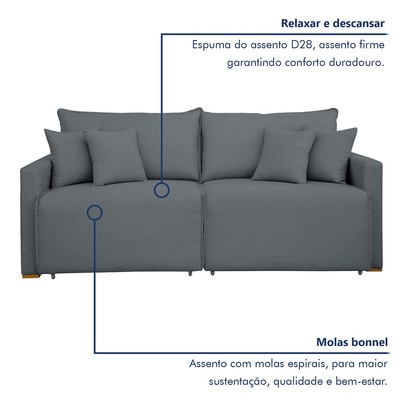 Sofá Cama 2 Lugares Júlia Retrátil e Reclinável Veludo/Cinza - Celflex