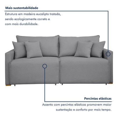 Sofá Cama 2 Lugares Júlia Retrátil e Reclinável Linho/Cinza - Celflex