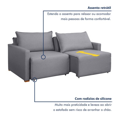 Sofá Cama 2 Lugares Júlia Retrátil e Reclinável Linho/Cinza - Celflex