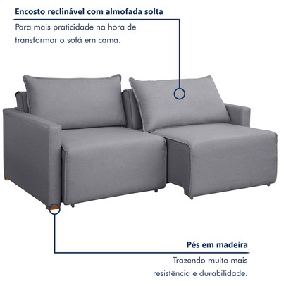 Sofá Cama 2 Lugares Júlia Retrátil e Reclinável Linho/Cinza - Celflex