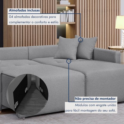 Sofá Cama 2 Lugares Júlia Retrátil e Reclinável Linho/Cinza - Celflex