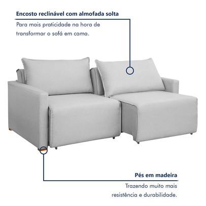 Sofá Cama 2 Lugares Júlia Retrátil e Reclinável Linho/Gelo - Celflex