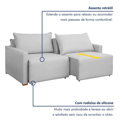 Sofá Cama 2 Lugares Júlia Retrátil e Reclinável Linho/Gelo - Celflex