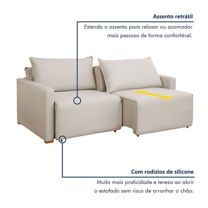 Sofá Cama 2 Lugares Júlia Retrátil e Reclinável Linho/Cru - Celflex