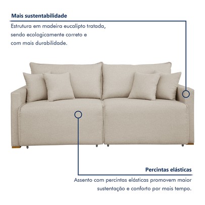Sofá Cama 2 Lugares Júlia Retrátil e Reclinável Linho/Cru - Celflex
