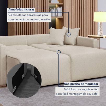 Sofá Cama 2 Lugares Júlia Retrátil e Reclinável Linho/Cru - Celflex