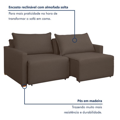 Sofá Cama 3 Lugares Júlia Retrátil e Reclinável Veludo/Marrom - Celflex