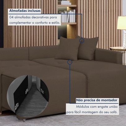 Sofá Cama 3 Lugares Júlia Retrátil e Reclinável Veludo/Marrom - Celflex