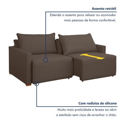 Sofá Cama 3 Lugares Júlia Retrátil e Reclinável Veludo/Marrom - Celflex