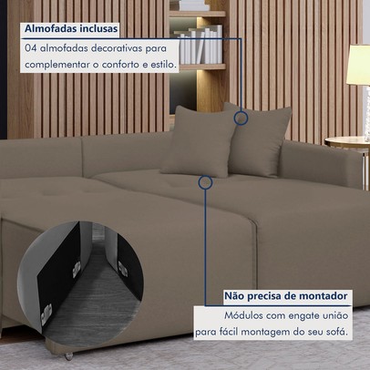 Sofá Cama 3 Lugares Júlia Retrátil e Reclinável Veludo/Bege Escuro - Celflex