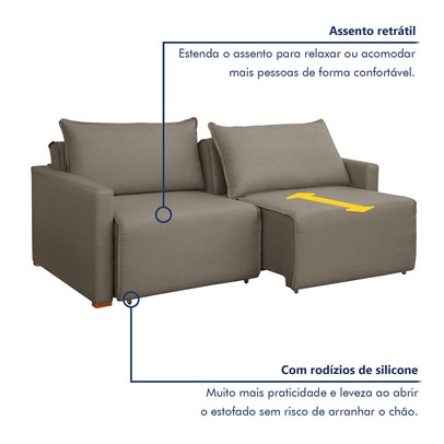 Sofá Cama 3 Lugares Júlia Retrátil e Reclinável Veludo/Bege Escuro - Celflex