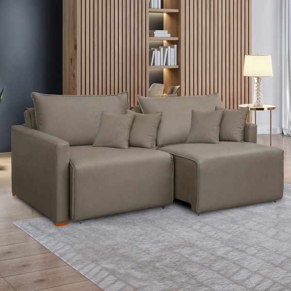 Sofá Cama 3 Lugares Júlia Retrátil e Reclinável Veludo/Bege Escuro - Celflex