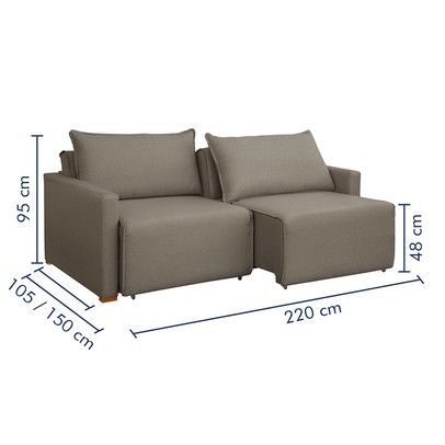 Sofá Cama 3 Lugares Júlia Retrátil e Reclinável Veludo/Bege Escuro - Celflex